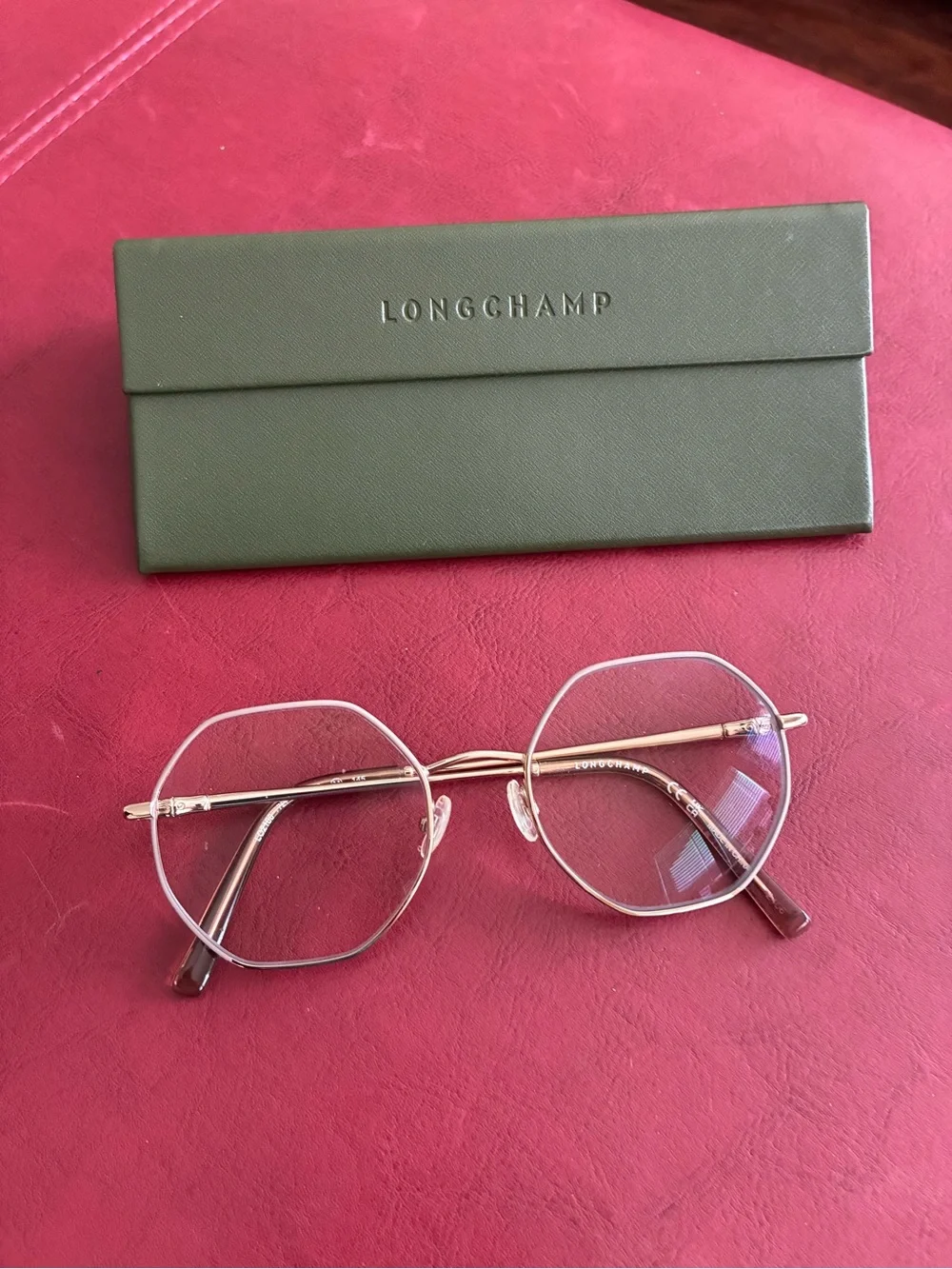 Longchamp Gold Geometric Metal Frame Glasses